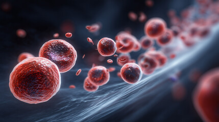 Microscopic Blood Flow: Red Blood Cells Moving Through a Vein in Dynamic Circulation