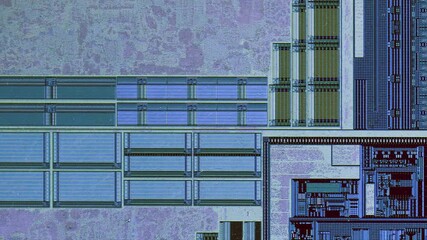 Microchip integrated circuit architecture under microscope
