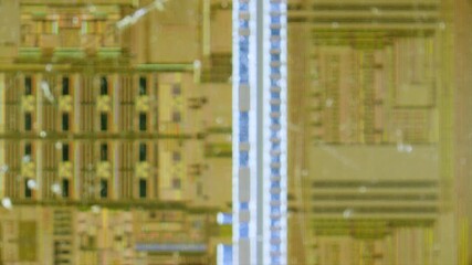 Microchip integrated circuit architecture under microscope