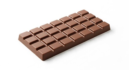 A single, unbroken milk chocolate bar with a segmented surface, isolated on white background