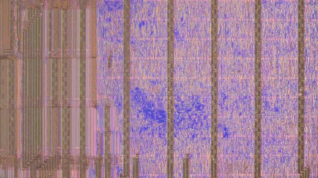 Microchip integrated circuit architecture under microscope
