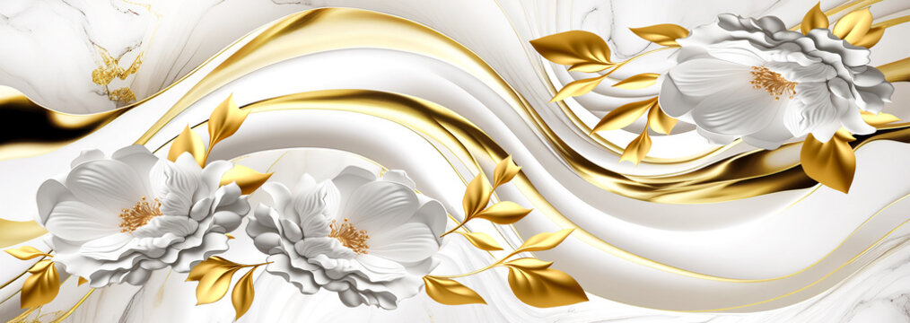 abstract background with gold white flovers