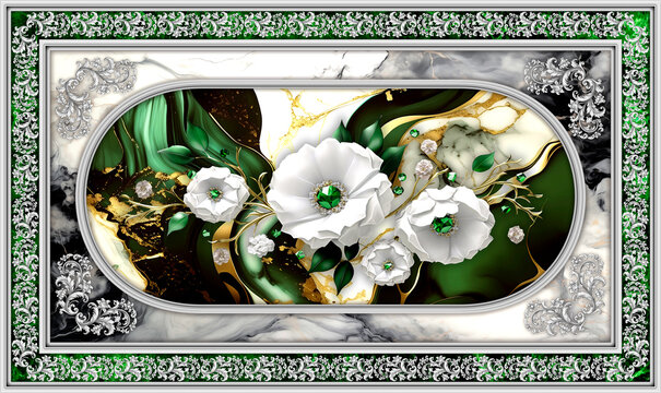 stamp with flowers flovers frame white gren flofers