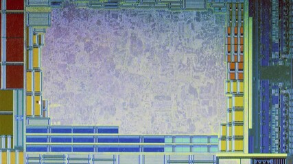 Microchip integrated circuit architecture under microscope