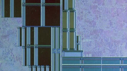 Microchip integrated circuit architecture under microscope