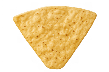 Tortilla chip isolated, a golden corn snack, triangular and crispy, ready for dipping on a transparent background