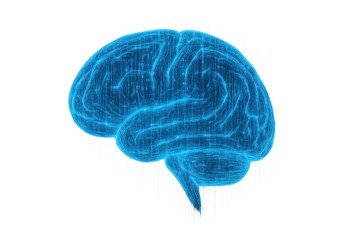 Human brain hologram showcasing artificial intelligence, digital thinking, and technology on transparent background