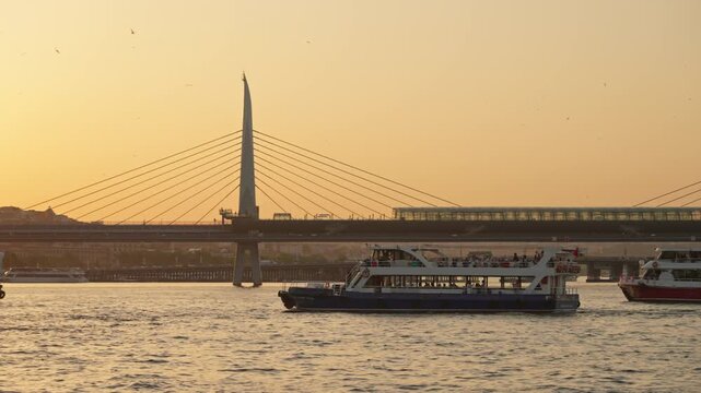 Sunset over Halic bridge and the bosphorus, Istanbul, Turkey