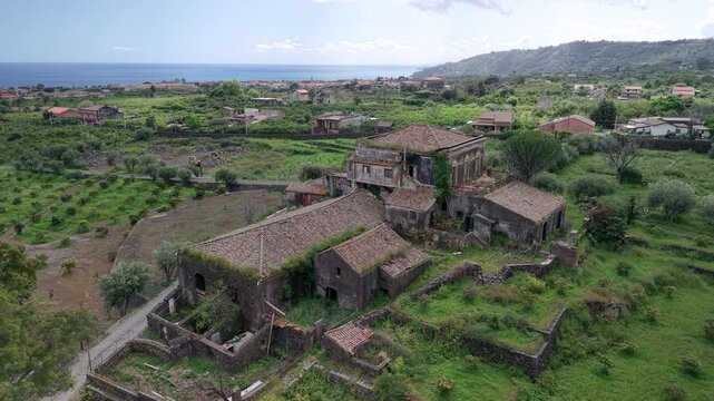 Aerial View Of The Abandoned Don Ciccio's Villa - Godfather Part II Location In Eastern Sicily, Near Acireale, Italy.