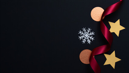 Winter Holiday Elegance: Ribbon, Snowflake, Stars Background