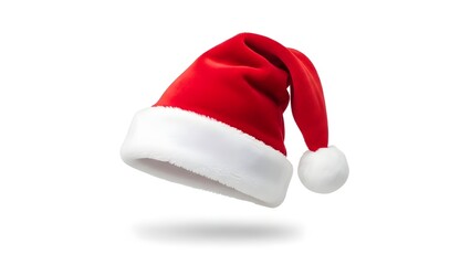 Classic Santa Hat: Red Velvet and White Fur on White Background