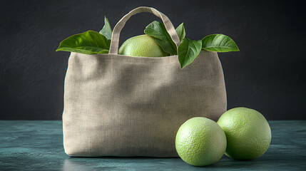 Lime in craft paper with leaves on texture grey background with copy space