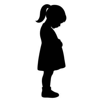 Sad Little Girl Silhouette &ndash; Child Standing Pose Vector for Emotions & Awareness Designs