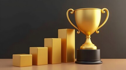 3D render of business trophy made from golden bar chart