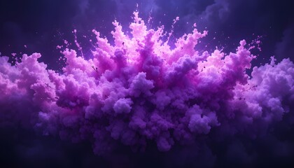 Purple energy cloud explosion background with dynamic swirling effects, vibrant colors, and dramatic abstract visual impact for creative designs