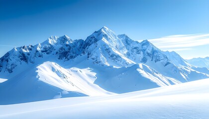 Fototapeta premium Pristine Snowy Mountain Range Under Clear Blue Sky