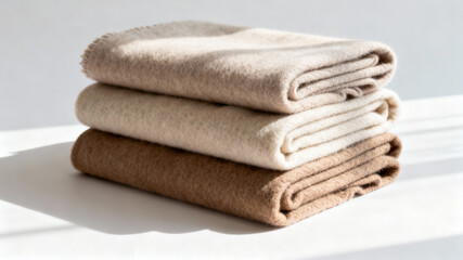 Stack of Soft Neutral-Toned Blankets