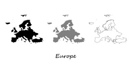 Europe map set. Europe map vector on silhouette, gray, and outline. Europe map for educational materials, infographics, presentations, data visualization, travel graphics, and digital mapping projects
