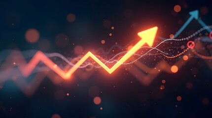Dynamic glowing arrow trends upward showing successful growth and positive performance