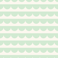 Simple and cute scallop stripes forming a minimalist geometric pattern in colors of mint green on beige background. Abstract seamless vector pattern. Great for home decor, fabric, wallpaper, gift wrap