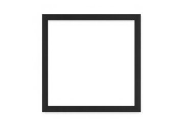 Black rectangular picture frame on transparent background providing an empty mockup space for displaying images or text