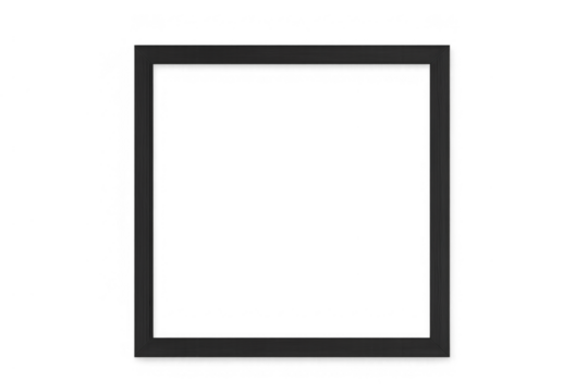 Black rectangular picture frame on transparent background providing an empty mockup space for displaying images or text - Powered by Adobe