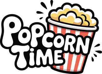 Popcorn Time Fun Movie Night Vector Illustration with Retro Typography and Cinema Snack Icon