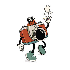 Mascot Design Cartoon Camera Vintage Style Smoking Cigarette