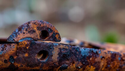Close Up Macro Shot Of Rusty Metal With Blue And Orange Patina And Shallow Depth Of Field In An Outdoor Setting