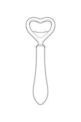 Vector bottle opener tool outline for kitchen, bar equipment, packaging design, and utensil icons.
