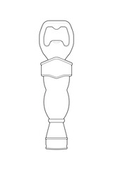 Vector bottle opener tool outline for kitchen, bar equipment, packaging design, and utensil icons.