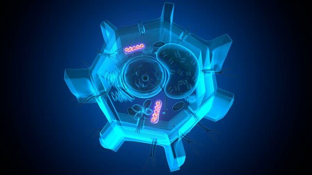 Mitochondria anatomy with plant cell. 3d render