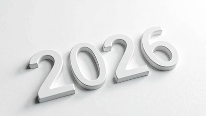 A 3D rendering of the year 2026 in a clean, modern font, symbolizing future prospects and new beginnings against a stark white background, representing a fresh start