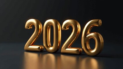Golden 2026 numbers on black background with reflection, luxury marketing banner, corporate celebration concept with copy space for text, business advertising template, high-end branding element