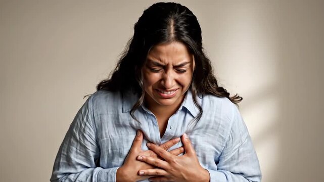 Woman Experiencing Chest Pain or Discomfort, A Visual Depiction of Emotional Distress