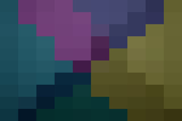 Abstract geometric pixel mosaic background with stepped blocks of teal, purple, blue, green, and olive colors creating a modern digital pattern