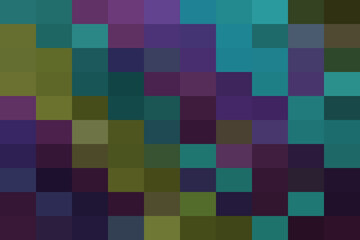 Vibrant pixel grid abstract background with interlocking squares displaying a mosaic of teal, purple, blue, and olive green shades.