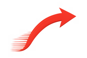 Red arrow moving upwards, showing growth, progress, and increasing financial market trends with motion blur