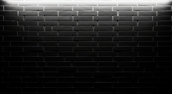 Dark brick wall illuminated by a soft light creating a textured background for architectural and design projects showcasing modern industrial aesthetics and minimalist style - Powered by Adobe