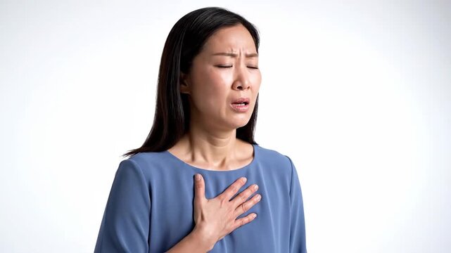 Woman Experiencing Chest Pain, Gasping for Air, Feeling Discomfort, Health Concern Video