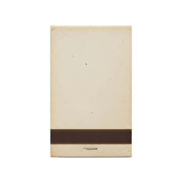 Rectangular vintage matchbook with faded beige textured cover, signs of wear, and dark brown striking surface, isolated on a seamless transparent background with copy space, soft studio lighting.