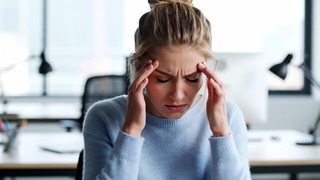 Woman Experiencing Pain and Discomfort in Office Environment or at Work Place