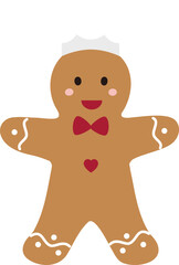 Gingerbread Man with Chef Hat Character flat vector Illustration.
Christmas Gingerbread Cookie Boy Clipart.
Holiday Baking. 
Transparent background. SVG.