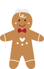 Obraz premium Gingerbread Man with Chef Hat Character flat vector Illustration. Christmas Gingerbread Cookie Boy Clipart. Holiday Baking. Transparent background. SVG.