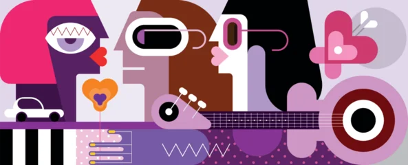 Selbstklebende Fototapeten Abstraktion Kunst Three People Meet And Communicate  ©  danjazzia