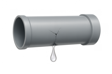 Leaking pipe showing water dripping from a crack in the gray plastic plumbing, indicating a problem or damage