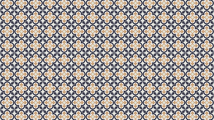 Repeating floral pattern with black quatrefoil shapes and leaf accents on a white background design