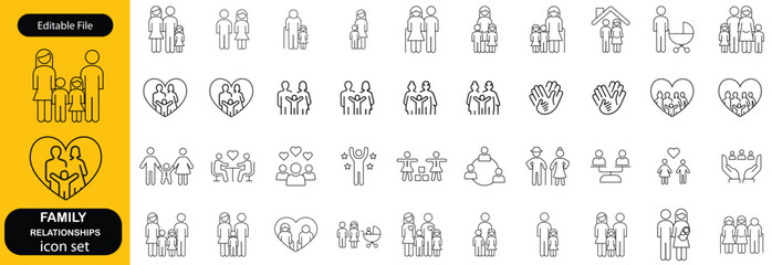 Family Relationships Icon Set. Premium Icons for Parenting, Sibling Bonds, Family Ties, and Emotional Connections.