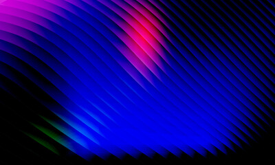 Neon ripple glass gradient in magenta, violet, ember orange on deep midnight. Sharp ribbed distortion, cinematic glow; futuristic texture background, vector illustration