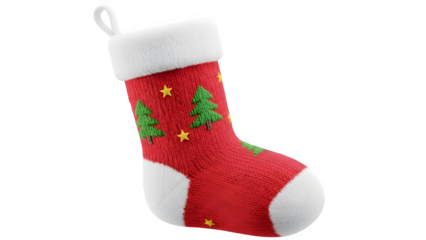 Festive red christmas stocking with trees and stars on a black background